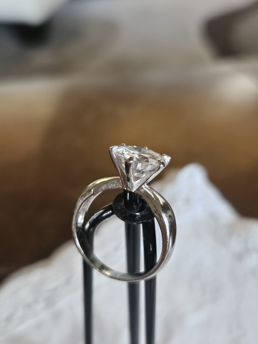 Classic Silver Solitaire Ring with Clear Stone. Stunner!!!!